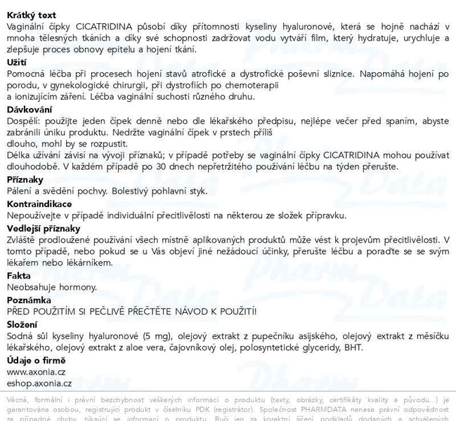 Příbalový leták - Cicatridina vaginální čípky 10x2g