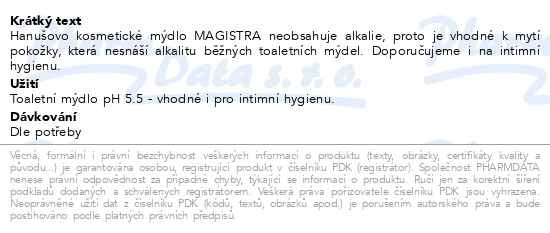 Příbalový leták - Hanušovo kosmetické mýdlo MAGISTRA pH 5.5 Johanka
