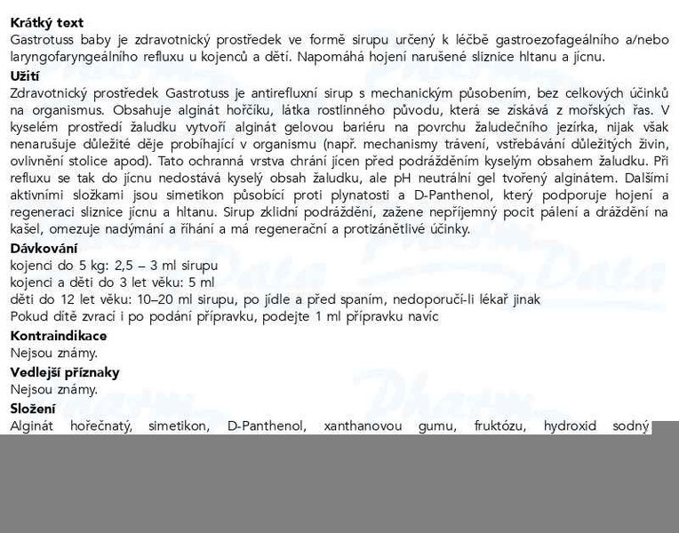 Příbalový leták - GASTROTUSS Baby sirup 180ml
