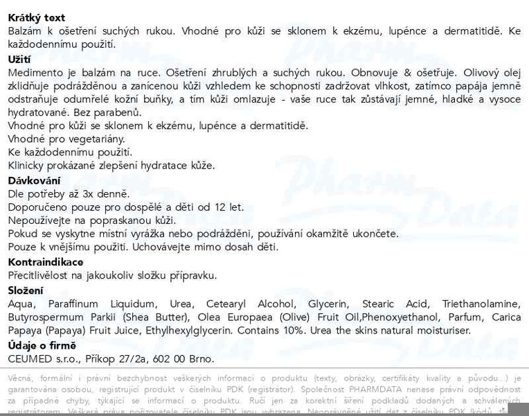 Příbalový leták - Medimento Hand balm balzám na ruce 60ml