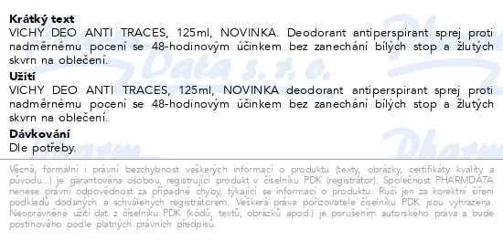 Příbalový leták - Vichy Antiperspirant 48h, nezanechává stopy na oblečení sprej 125ml
