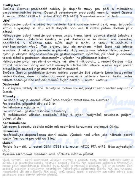 Příbalový leták - BioGaia Gastrus 30 probiotických žvýkacích tablet