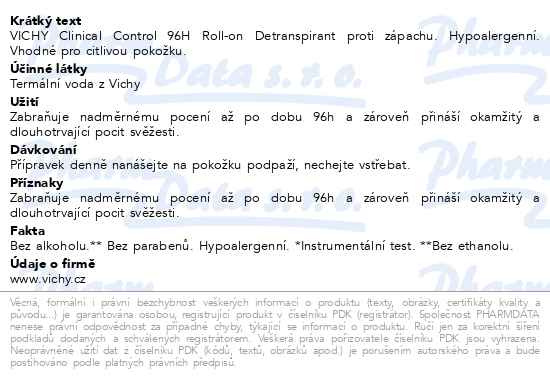 Příbalový leták - VICHY DEO 96H Detranspirant proti zápachu 50ml