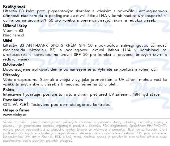 Příbalový leták - VICHY LIFTACTIV B3 krém SPF50 50ml