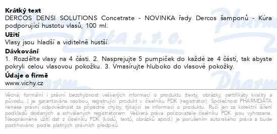 Příbalový leták - Vichy Dercos Densi-Solutions kúra podporující hustotu vlasů 100 ml