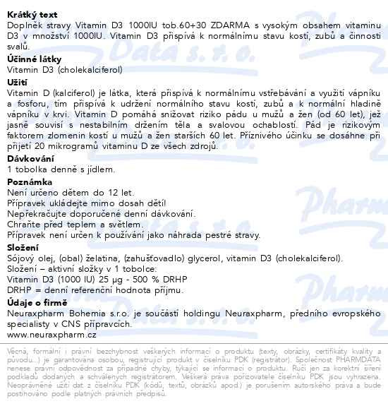 Příbalový leták - Farmax Vitamin D3 1000IU tob.60+30 ZDARMA
