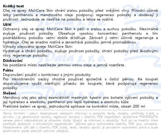Příbalový leták - MoliCare Skin Ochranný olej ve spray200ml (Menalind)
