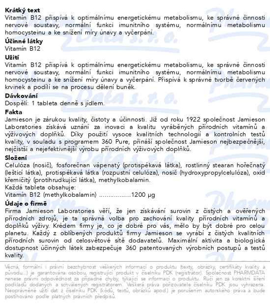 Příbalový leták - JAMIESON Vitamín B12 methylkobalamin 1200 mcg s postupným uvolňováním 80 tbl.