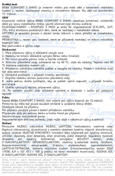 Příbalový leták - BEBA COMFORT 3 HM-O 800g