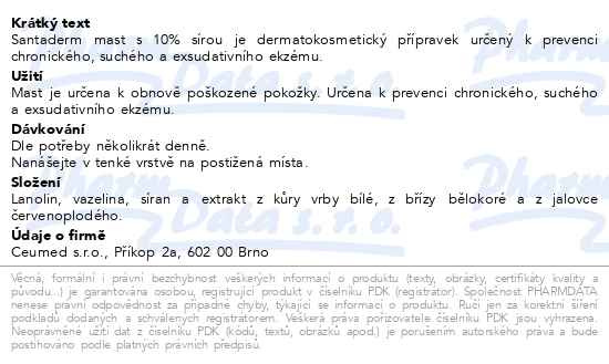 Příbalový leták - Santaderm zvláčňující mast s 10% obsahem síry 30ml