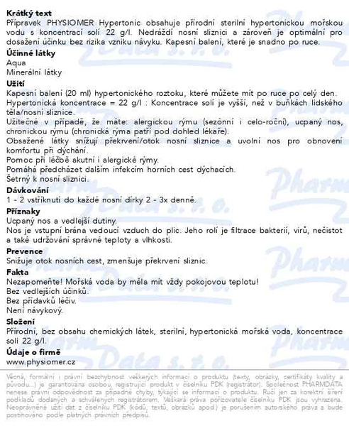 Příbalový leták - Physiomer Hypertonic 20ml