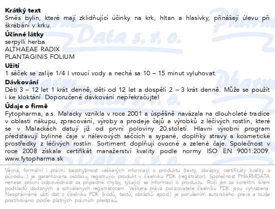 Příbalový leták - Bylinná směs na hrdlo a hltan 20x1.5g Fytopharma