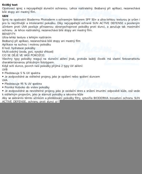 Příbalový leták - BIODERMA Photoderm sprej SPF50+ 200ml