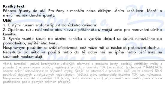 Příbalový leták - Macks Dreamgirl špunty do uší 10 párů