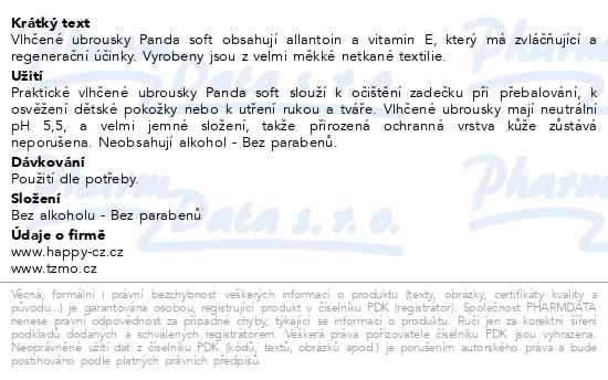 Příbalový leták - Panda soft vlhčené ubrousky 4x56 ks
