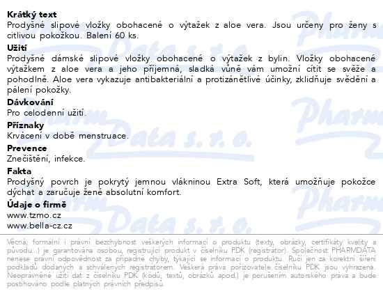 Příbalový leták - Bella Herbs Panty Aloe Vera slipové vložky 60ks