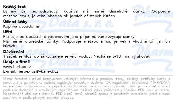 Příbalový leták - HERBEX Kopřiva dvoudomá n.s.20x3g