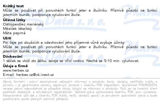Příbalový leták - HERBEX Regenerační čaj (játra-žlučník) n.s.20x3g