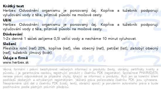 Příbalový leták - HERBEX lékárna Odvodnění organismu n.s.20x3g
