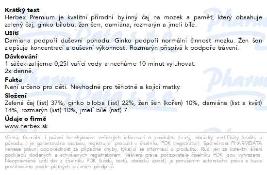 Příbalový leták - HERBEX Mozek a paměť n.s.20x1.5g