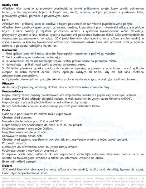 Příbalový leták - Alfasilver HA+ práškový sprej 50ml