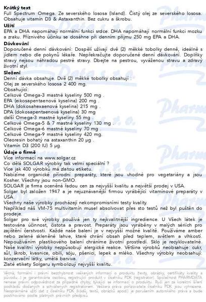 Příbalový leták - Solgar Full Spectrum Omega SALMON OIL cps.120