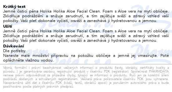 Příbalový leták - Holika Holika Aloe Facial čistící pěna 150ml
