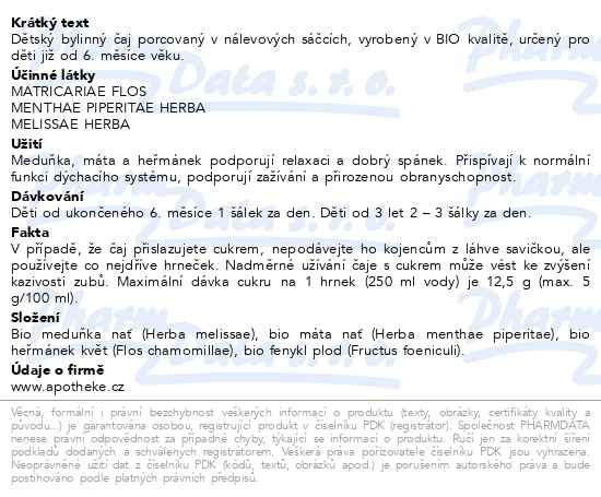 Příbalový leták - Apotheke Dětský čaj BIO uklidňující 20x1.5g