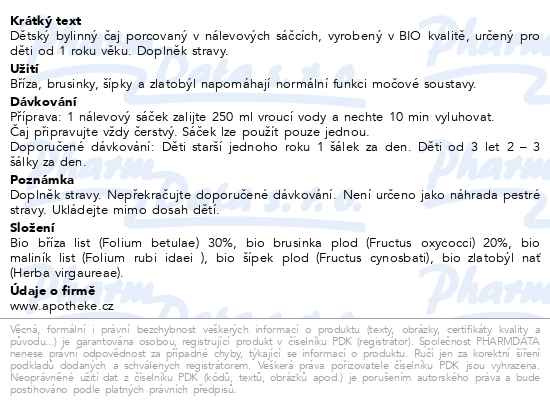 Příbalový leták - Apotheke Dětský čaj BIO urologický 20x1.5g