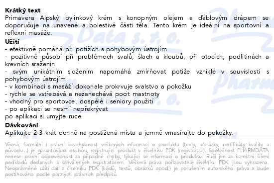 Příbalový leták - Primavera Alpenkräuter - Creme 200ml