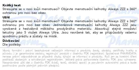 Příbalový leták - Always Ultra jednorázové menstruační kalhotky 3 ks