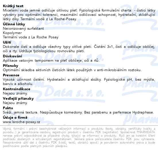 Příbalový leták - LA ROCHE-POSAY Micellar sensitive voda 200ml