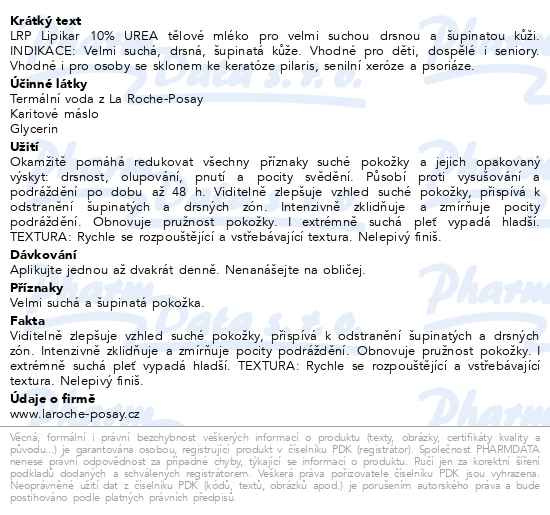 Příbalový leták - LA ROCHE-POSAY LIPIKAR 10% Urea tělové mléko 400ml