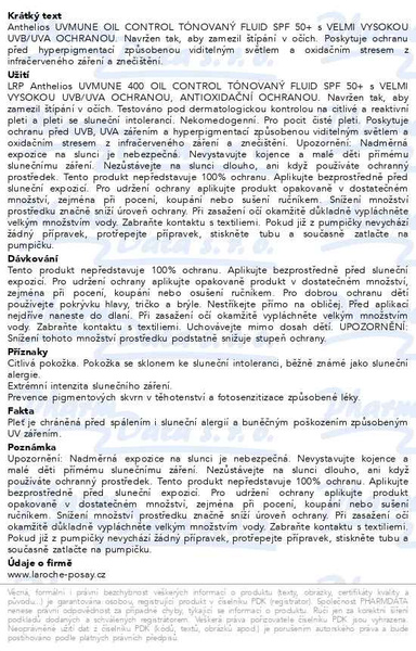 Příbalový leták - LA ROCHE-POSAY Anthelios UVMUNE 400 OIL CONTROL TÓNOVANÝ FLUID SPF 50+ 50ML
