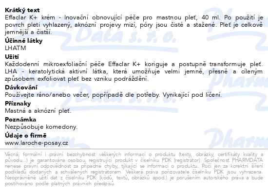 Příbalový leták - LA ROCHE-POSAY Effaclar K (+) Obnovující péče pro mastnou pleť 40 ml