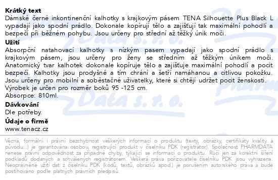 Příbalový leták - TENA Silhouette Plus Black L inkontinenční kalhotky 10ks