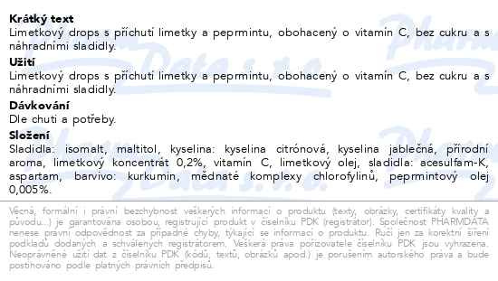 Příbalový leták - Vivil Limetka-peprmint+vitamín C bez cukru 120g