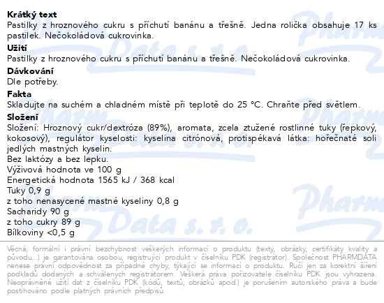Příbalový leták - Intact hroznový cukr Banán a Třešeň 17ks