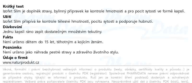 Příbalový leták - Naturprodukt Izofet Slim kontrola hmotnosti cps.30