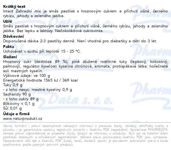 Příbalový leták - Intact hroznový cukr Gartenfrüchte-mix 100g