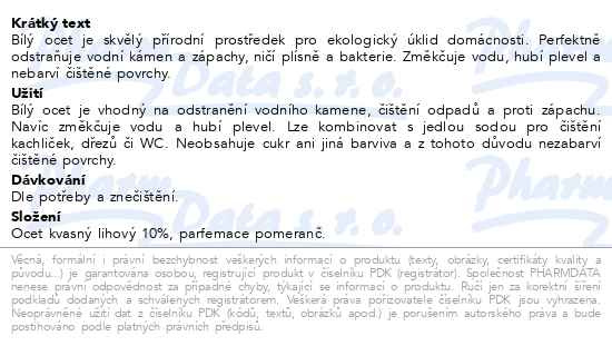 Příbalový leták - Allnature Bílý ocet 10% s vůní pomeranče 500ml