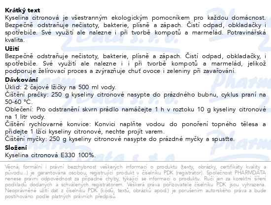 Příbalový leták - Allnature Kyselina citronová 1000g