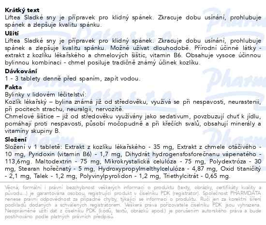 Příbalový leták - LIFTEA Sladké sny tbl.30