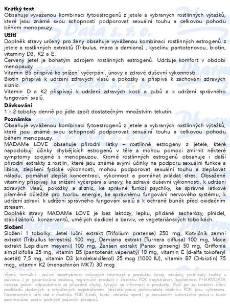 Příbalový leták - Biomin MADAME LOVE 120tob.