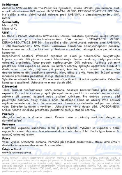 Příbalový leták - LA ROCHE-POSAY ANTHELIOS mléko děti SPF50+ 250ml