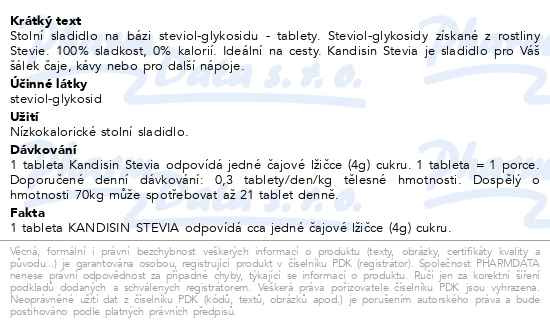 Příbalový leták - Kandisin Stevia sladidlo 300 tablet