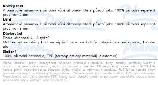 Příbalový leták - Bacterisan Repelent.náramek s citronelou S+L 2ks