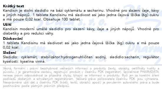 Příbalový leták - Kandisin umělé sladidlo na cesty 100 tablet