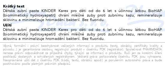 Příbalový leták - Karex KINDER zubní pasta 50ml