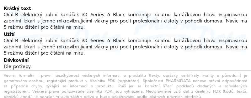 Příbalový leták - Oral-B iO Series 6 Black Elektrický Zubní Kartáček S Revoluční Magnetickou Technologií iO A Mikrovibracemi, 5 Režimů, Chytrý Senzor Tlaku, Displej OLED A Prémiové Cestovní P